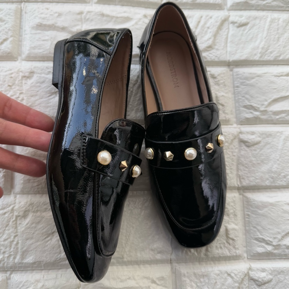 Nordstrom Girls Kids' Faye Patent Leather Loafer Black SZ 3 New studded loafers